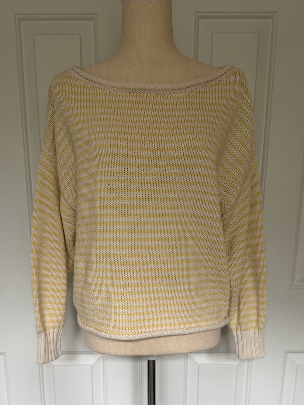 Wild Fable Yellow Cream Striped Boat Neck Knit Sweater Size M